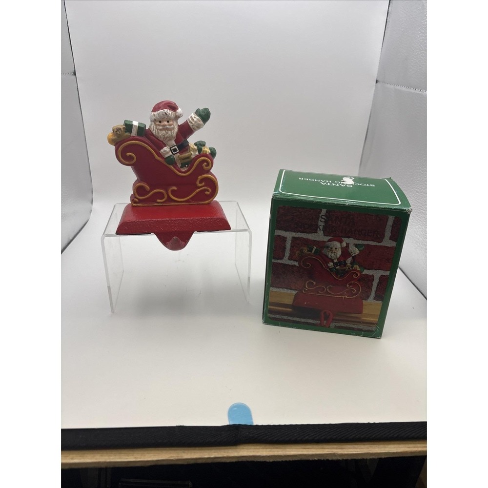 Vtg~ABC Santa~4.5" Stocking Hanger~Santa/Sleigh/Waving~Christmas~IOB